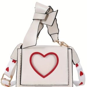 Chic Cream Crossbody Bag with Red Heart Accent